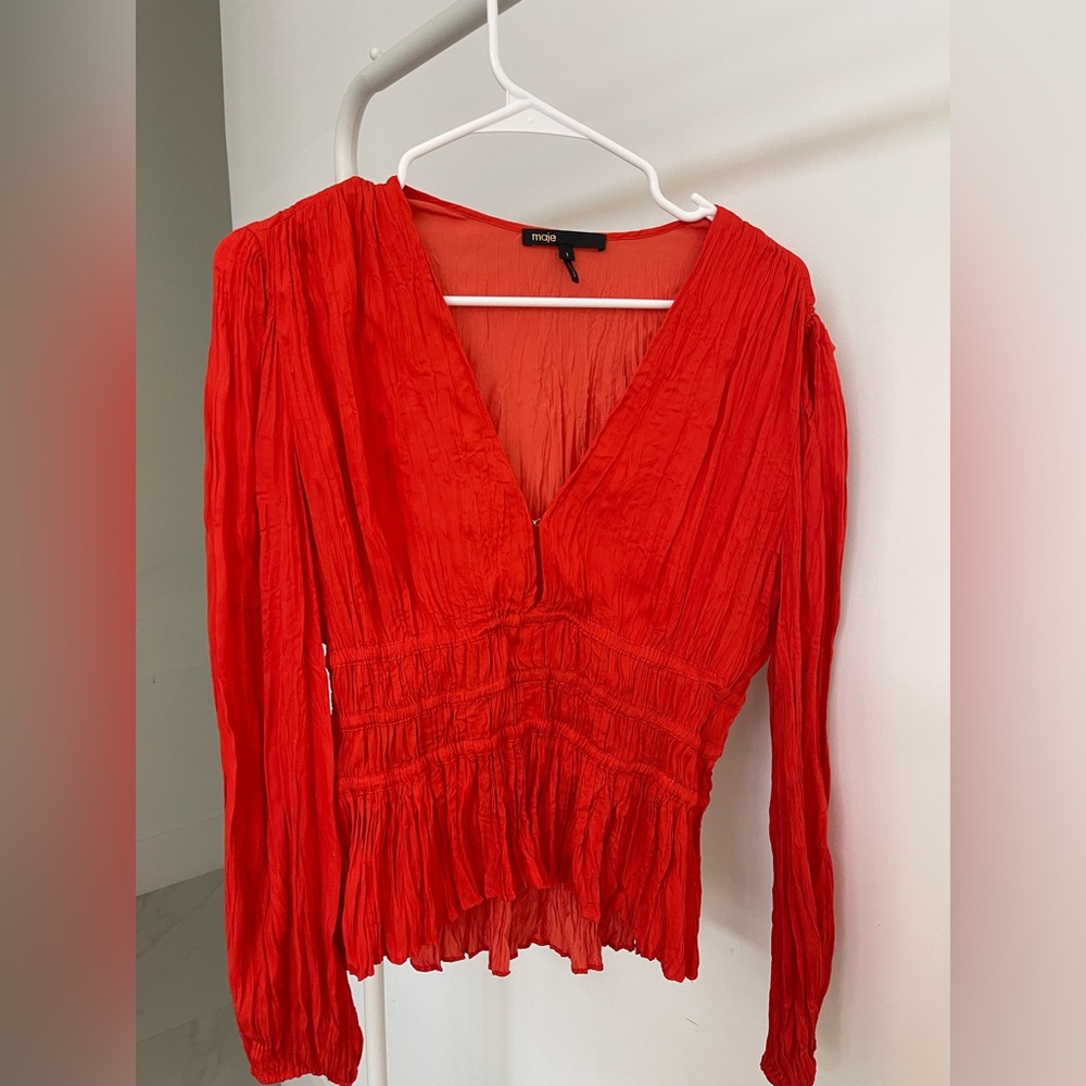 Maje Vibrant Red V-Neck Blouse